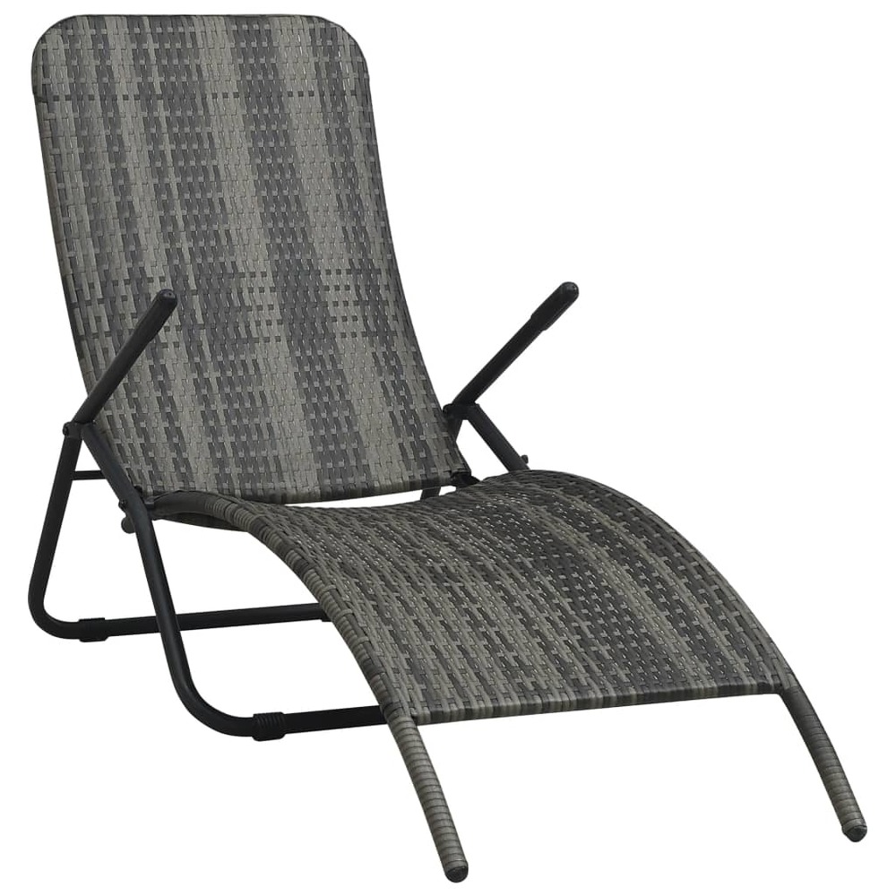 Transat chaise longue bain de soleil lit de jardin terrasse meuble d'extérieur pliable résine tressée gris
