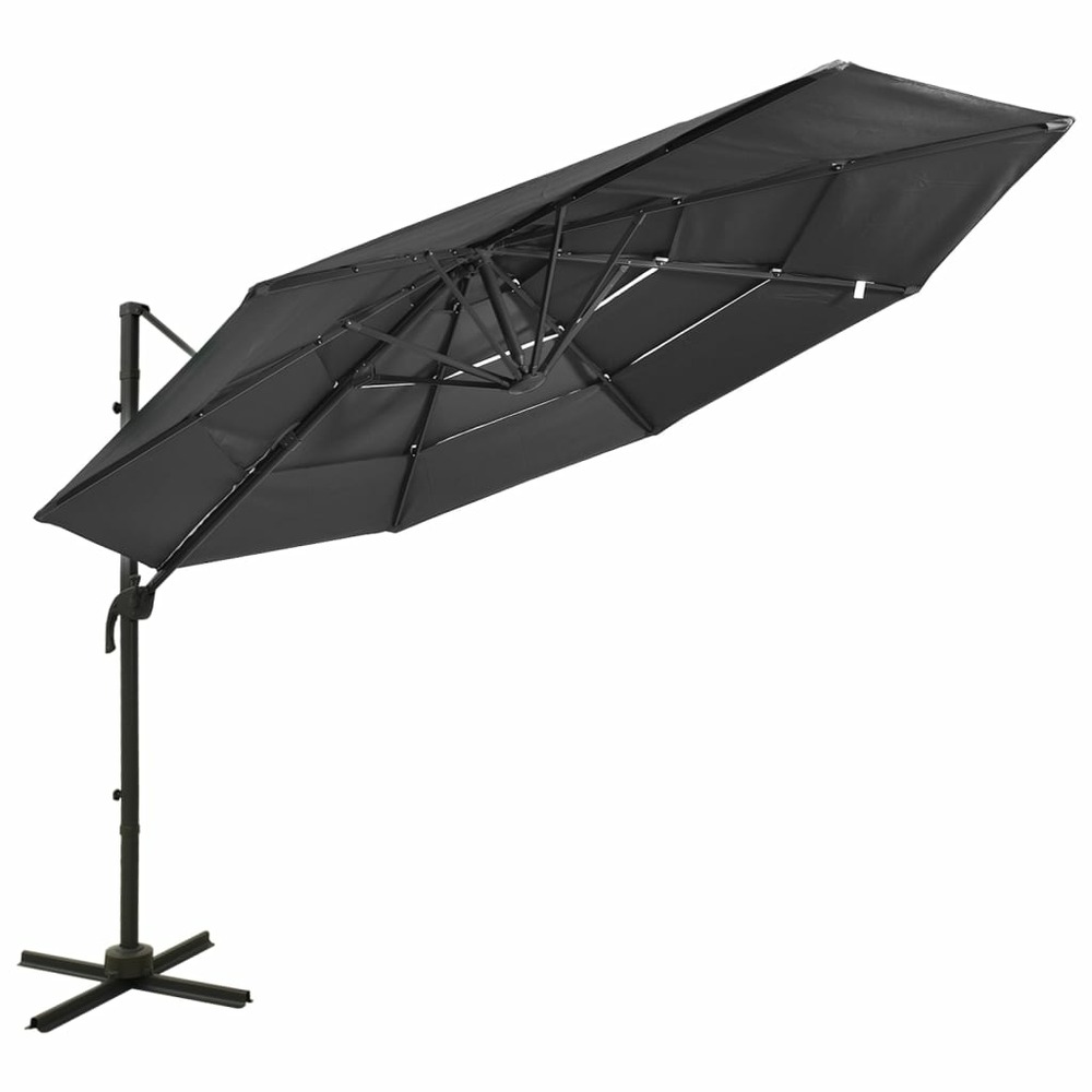 Parasol mobilier de jardin à 4 niveaux avec mât en aluminium 3 x 3 m anthracite