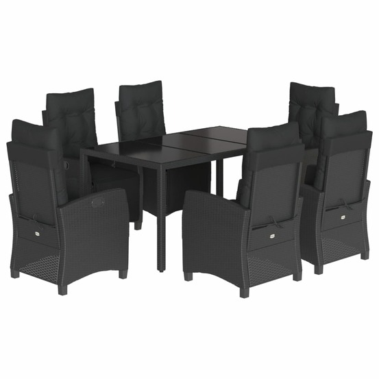 Ensemble à manger de jardin coussins 7pcs noir résine tressée