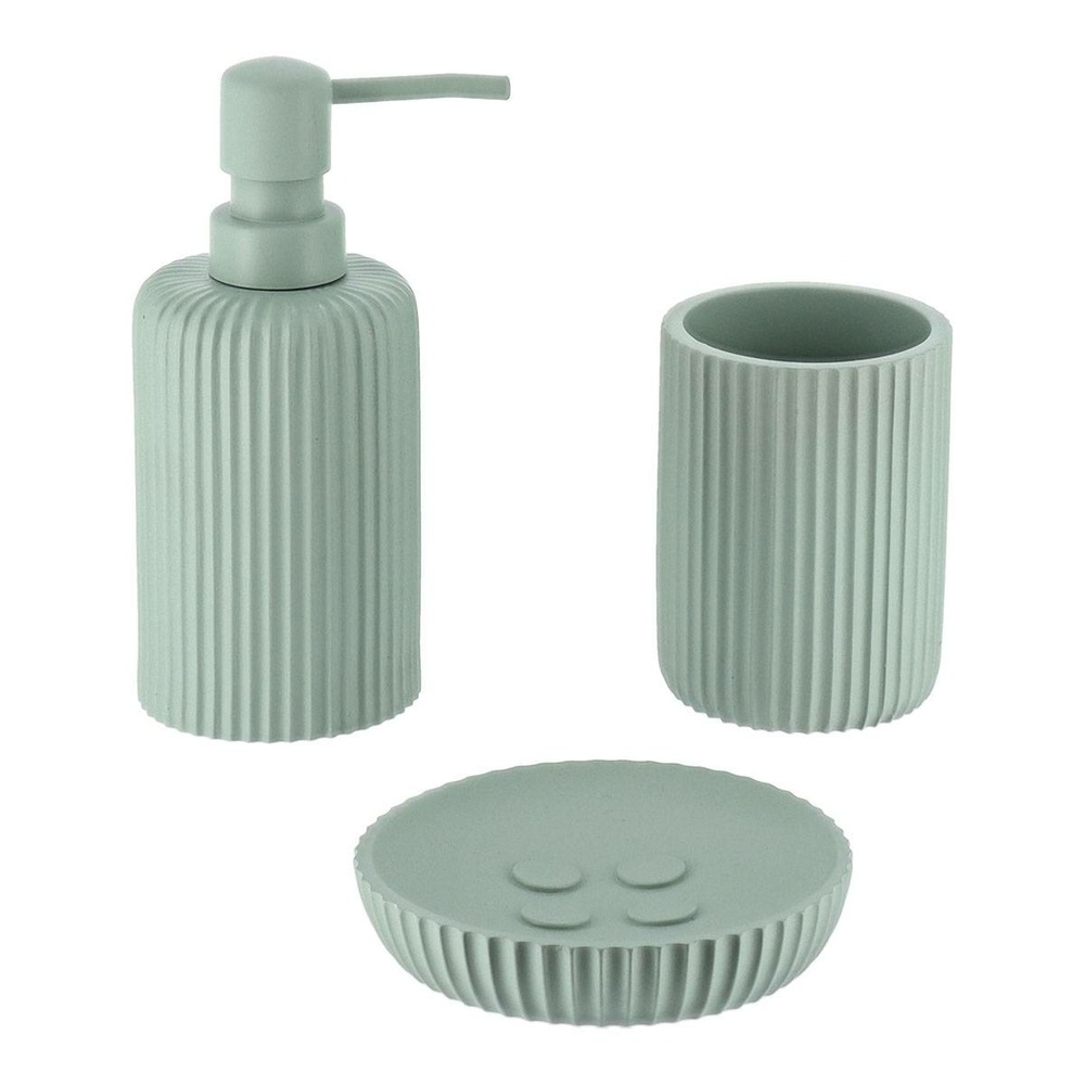 Set gobelet distributeur a savon et porte savon polyresine striee - vert eucalyptus