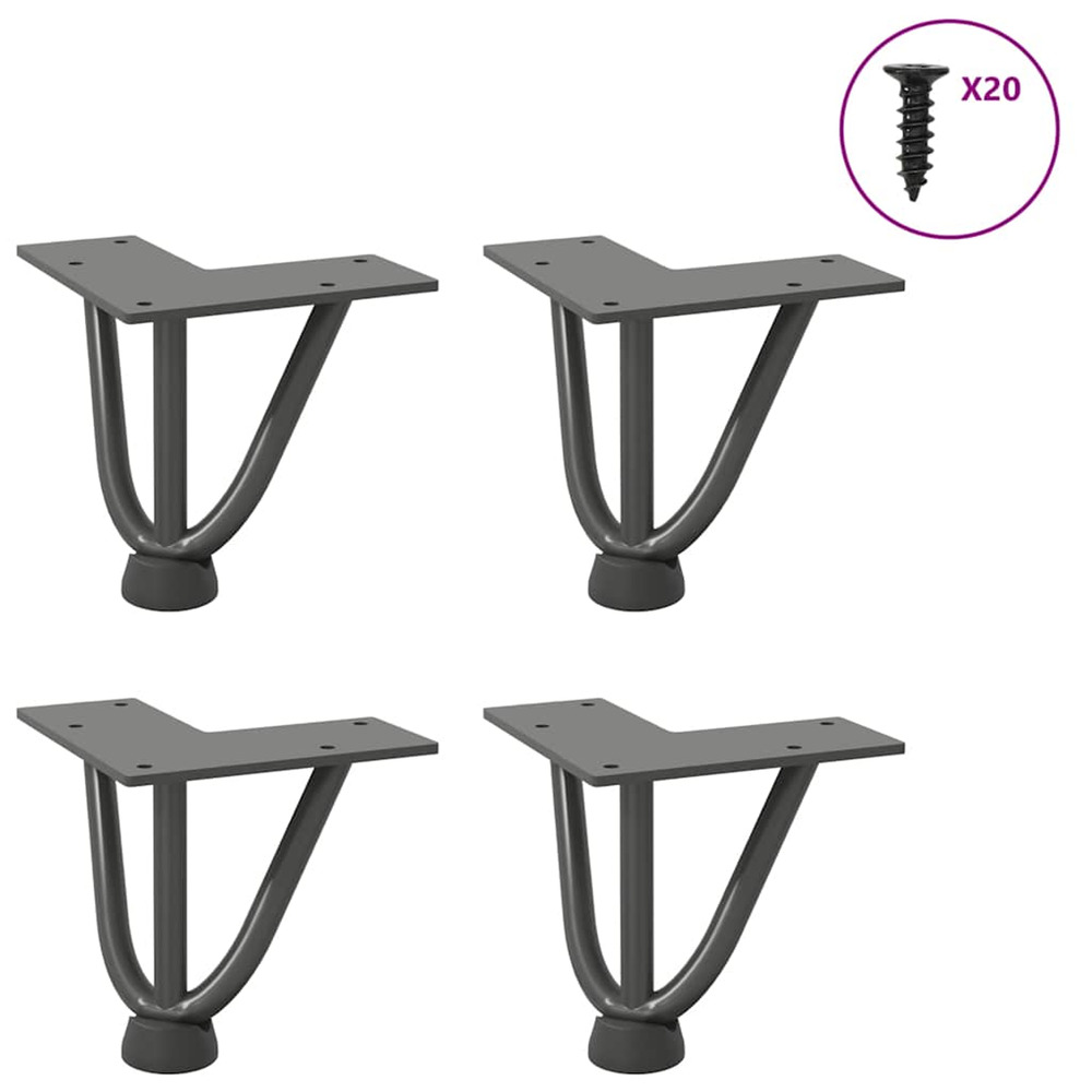 Pieds en épingle à cheveux pour table basse 4 pièces anthracite 10 cm acier massif