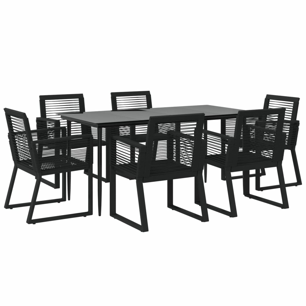 Ensemble à dîner salon de jardin meuble d'extérieur 7 pièces rotin pvc noir