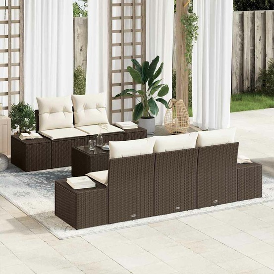 Ensemble de canapé de jardin avec coussin marron polyrotin