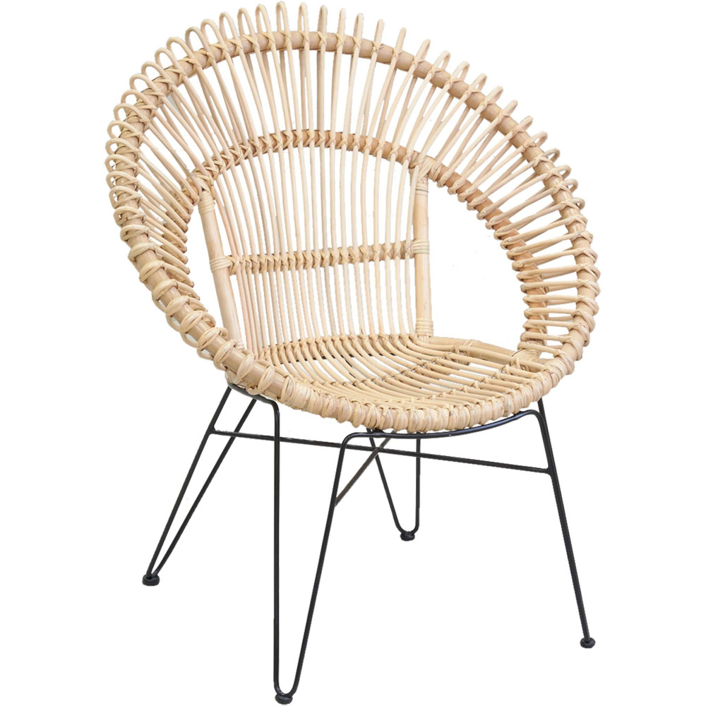 Fauteuil soleil en rotin naturel et métal