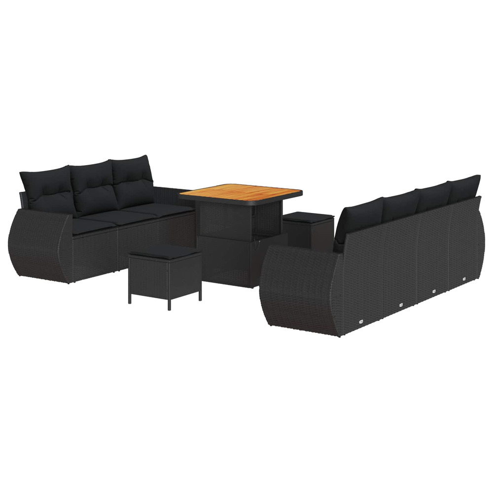 Ensemble de canapé de jardin avec coussin 10 pcs noir polyrotin