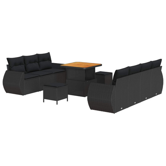 Ensemble de canapé de jardin avec coussin 10 pcs noir polyrotin