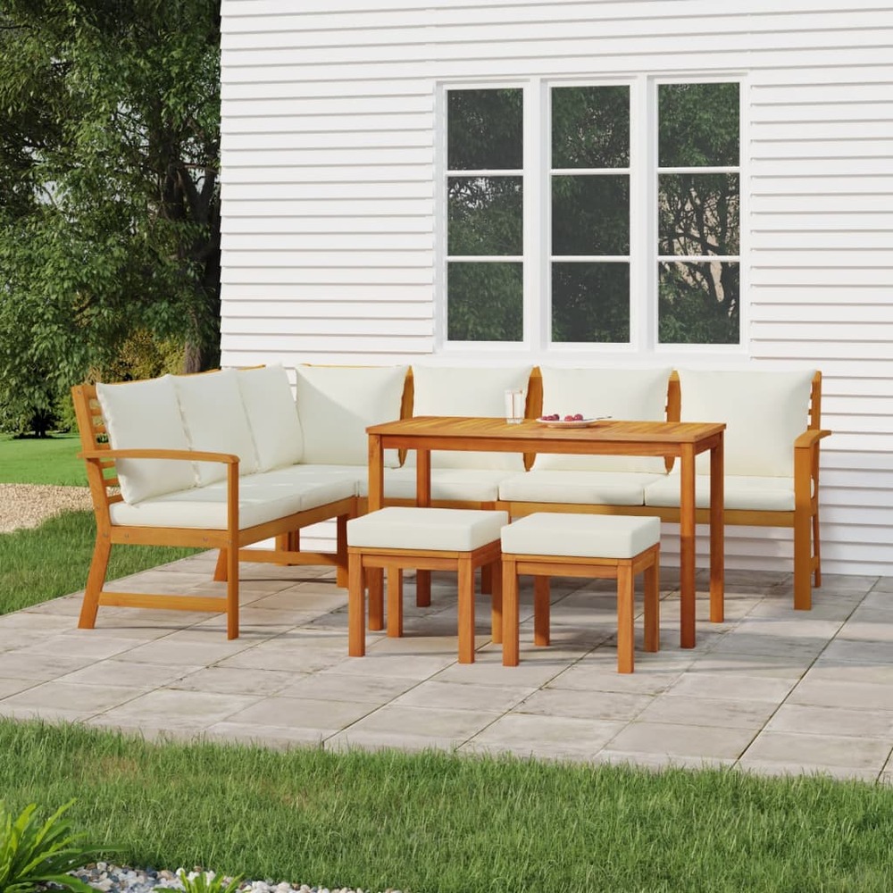 Ensemble à manger de jardin coussins 7 pcs bois acacia