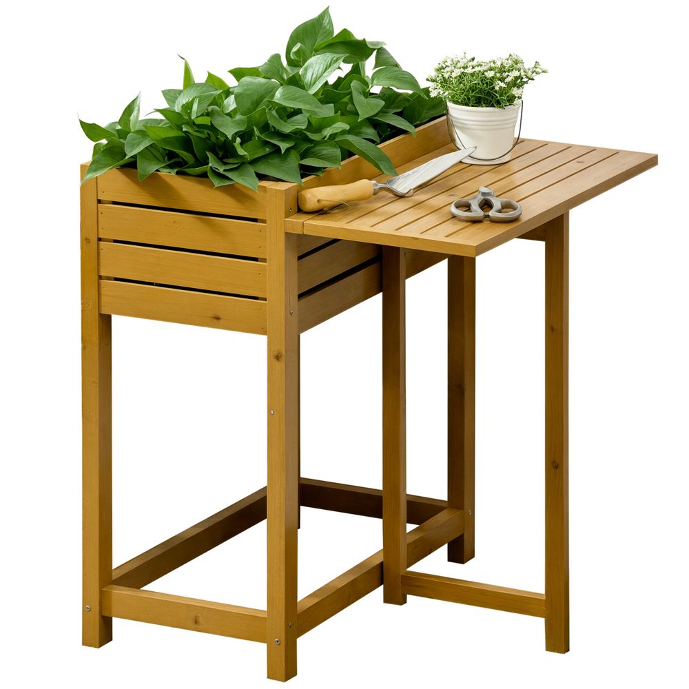 Carré potager surélevé bois massif avec tablette rabattable jardin 64x63x74,5cm marron