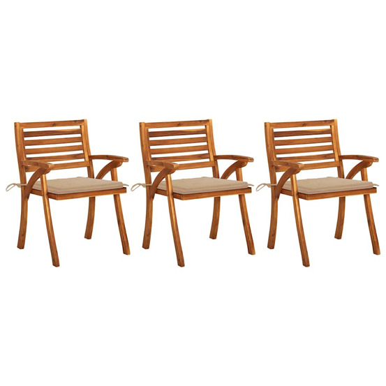 Chaises à manger de jardin avec coussins lot de 3 acacia massif