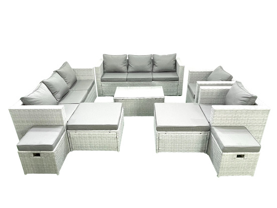 9 pièces salon de jardin canapé de jardin avec fauteuil table basse 4 tabourets gris clair mixte