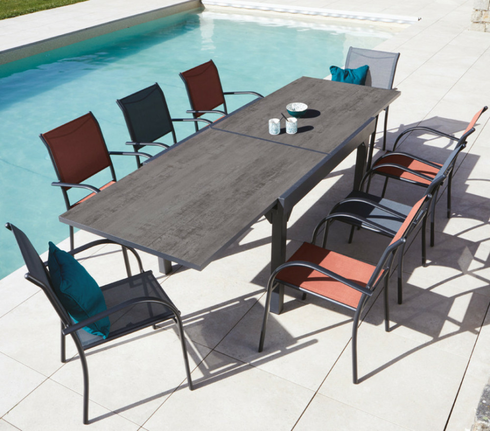 Ensemble table et chaises de jardin - 8 places - gris et terracotta - honfleur xl spc beziers ardoise