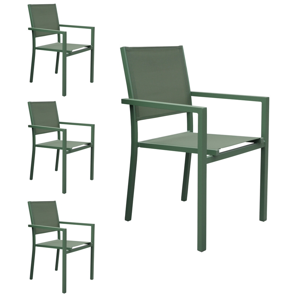 Lot de 4 chaises en aluminium vert sauge - textilène vert sauge