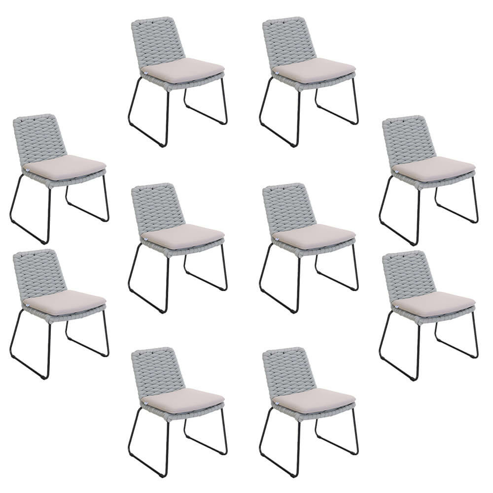 Home deluxe chaise de jardin en osier tressé balero gris clair - lot de 10 | mobilier de jardin chaise de terrasse