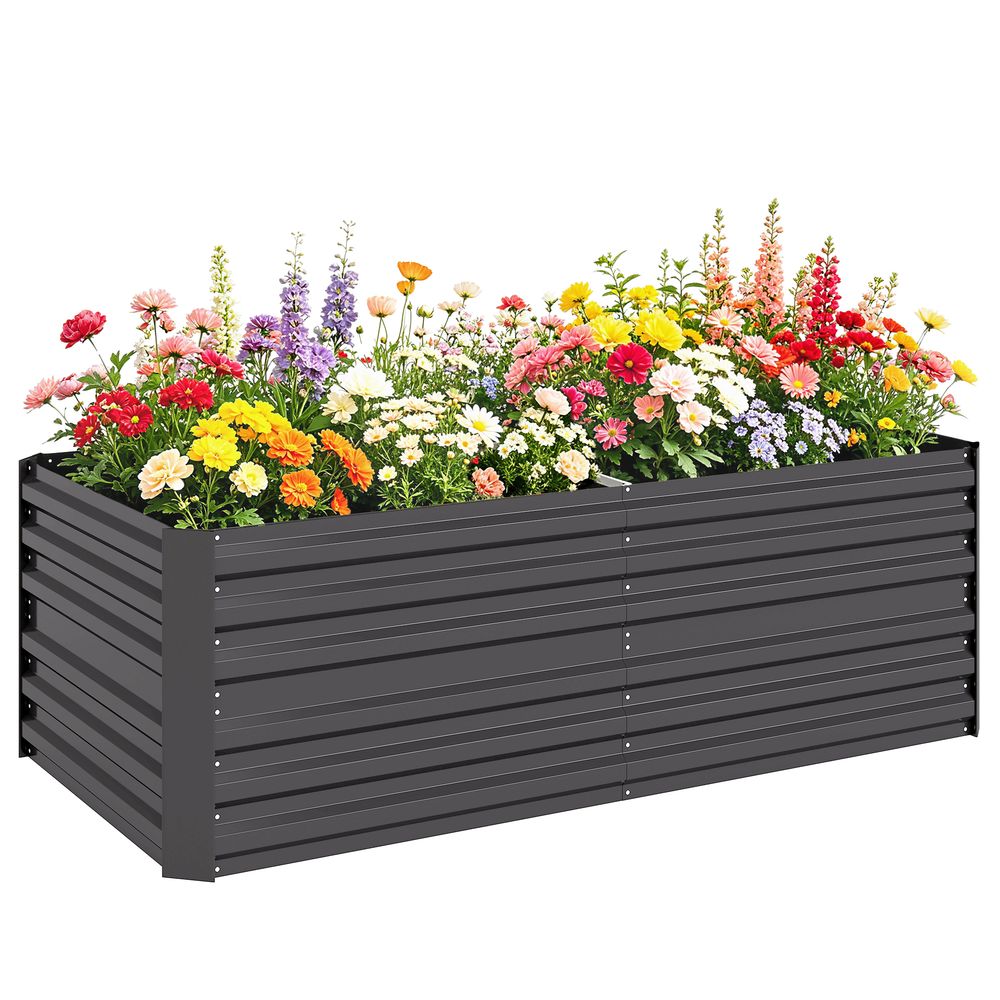 Carré potager rectangulaire acier galvanisé jardin grande capacité 180x90x59cm gris