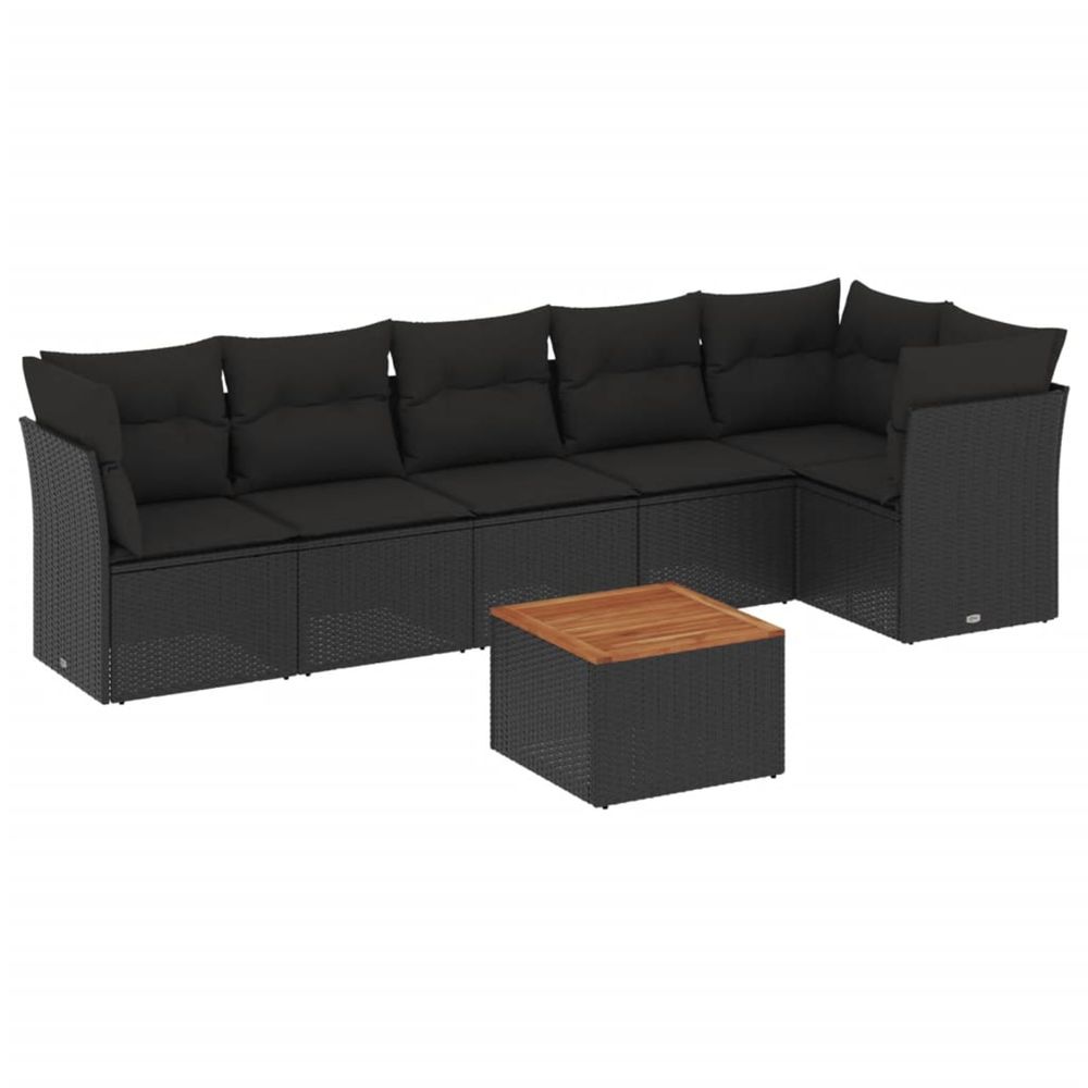 Salon de jardin 7 pcs avec coussins noir résine tressée