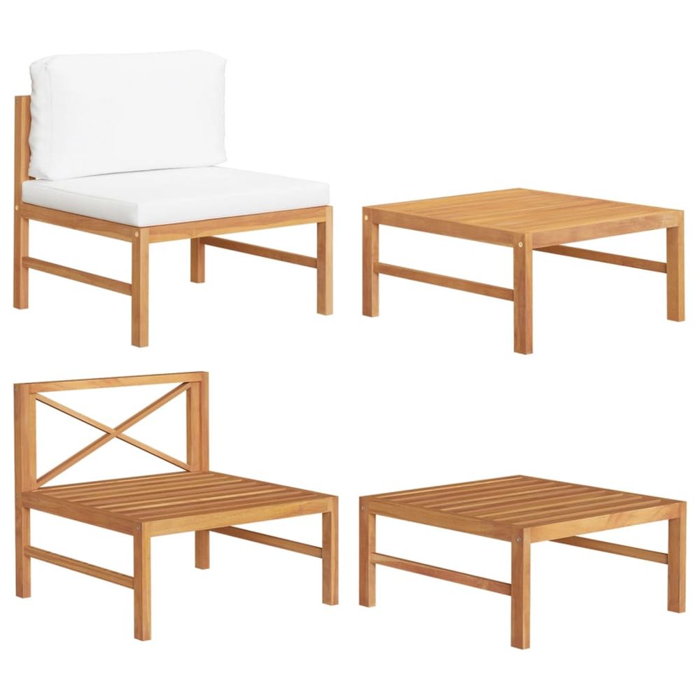 Salon de jardin 2 pcs avec coussins crème bois de teck