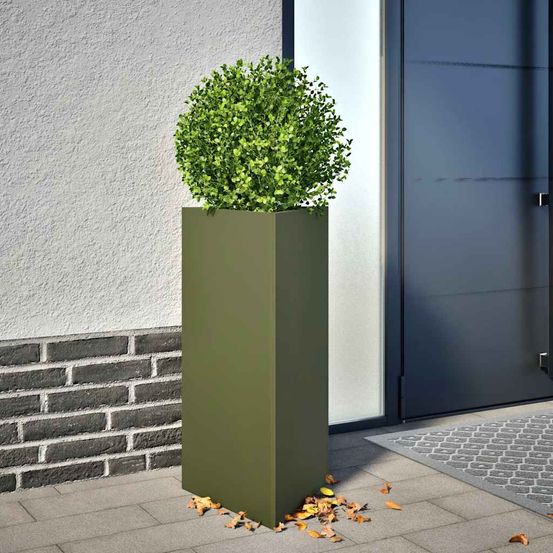 Lot de 2 jardinières triangulaires acier 70cm vert olive