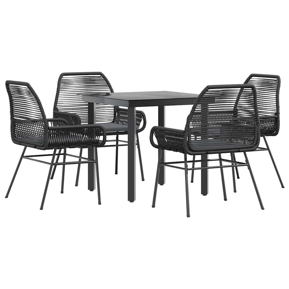 Ensemble à manger de jardin et coussins 5 pcs noir rotin verre
