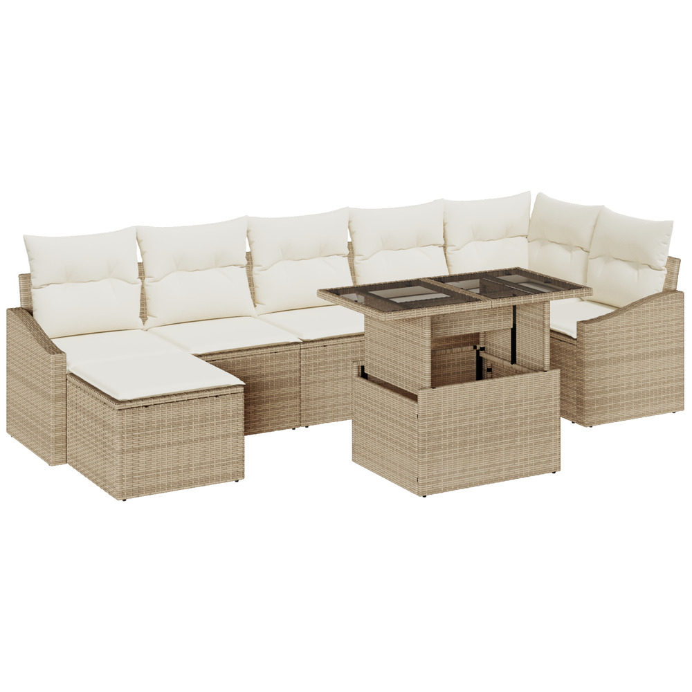 Ensemble de canapé de jardin de 8 pièces avec coussins beige en rotin synthétique