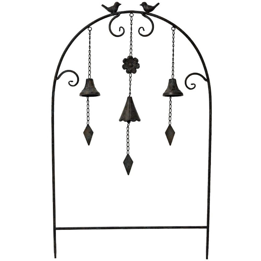 Treillage jardin clochettes et oiseaux en fer marron 50x7x84 cm