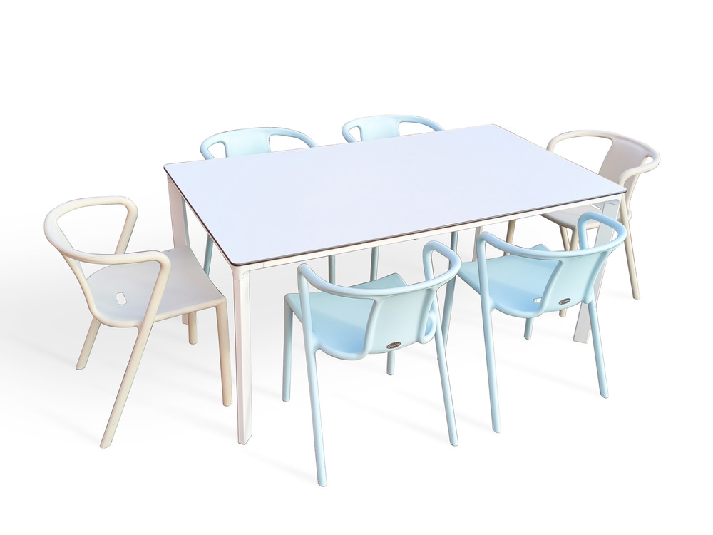 Ensemble repas meet 6 places en aluminium et peinture epoxy blanc