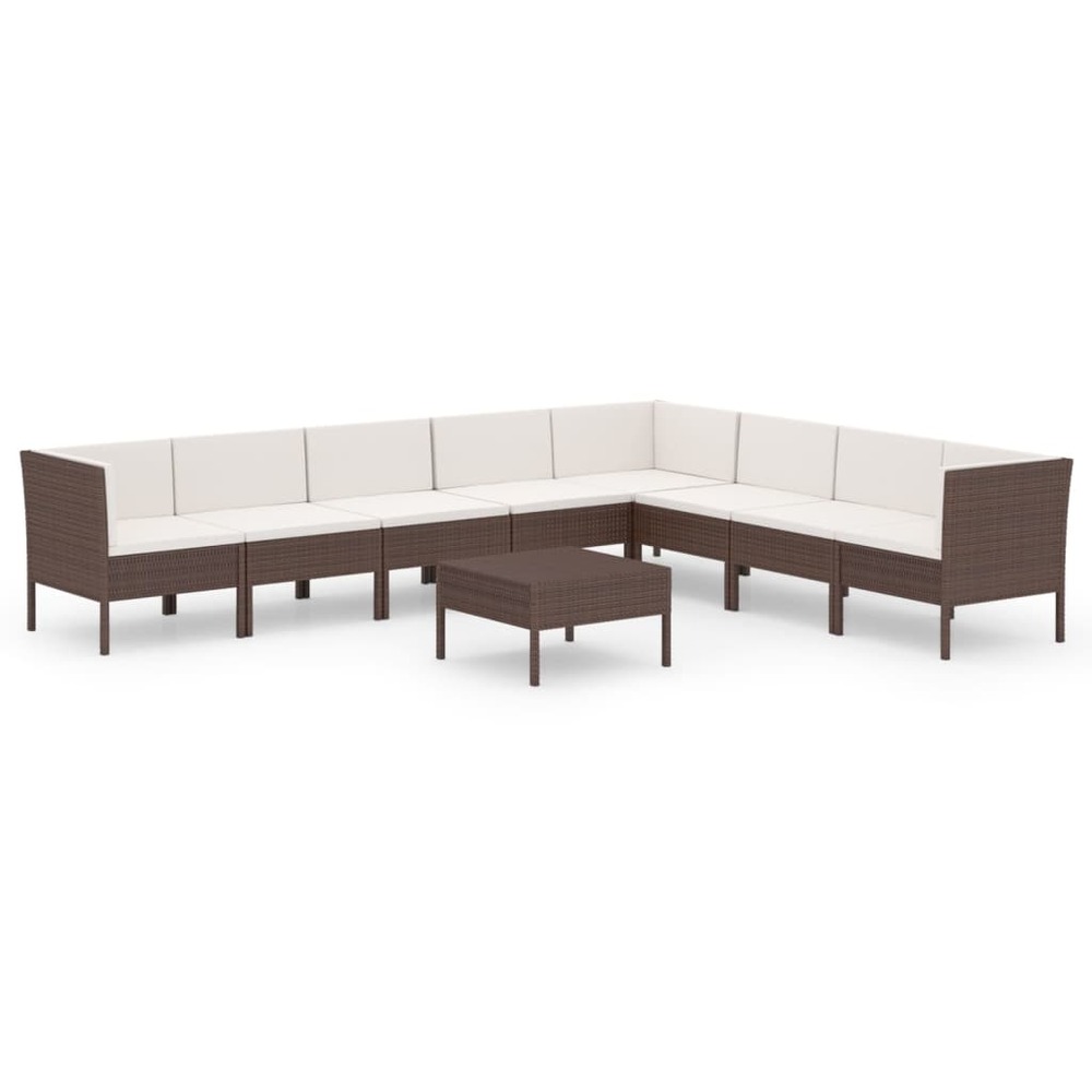 Salon de jardin meuble d'extérieur ensemble de mobilier 9 pièces avec coussins résine tressée marron