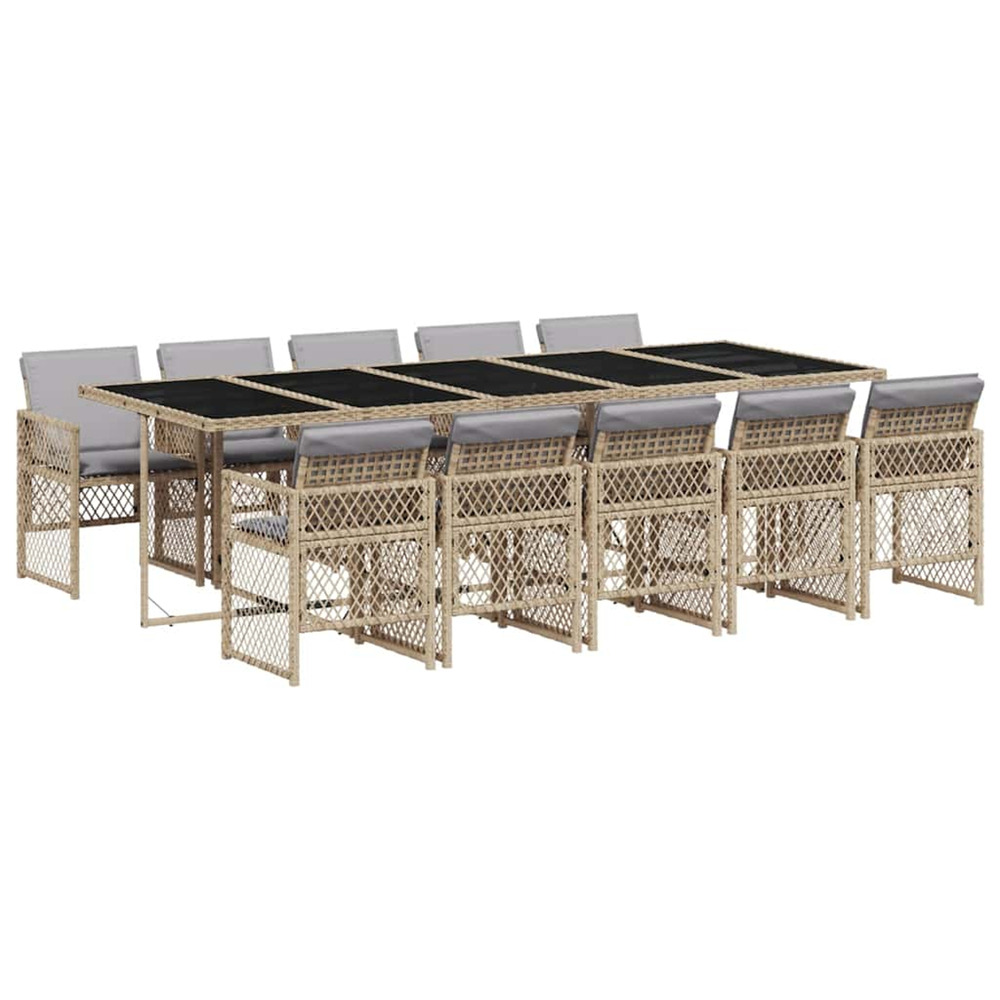 Ensemble à manger de jardin et coussins 11 pcs beige poly rotin