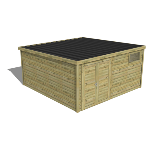 Abri de jardin bois pin traité autoclave 27mm - essentiel - 4,34x4,34m / 19m2 - bac acier - abri français