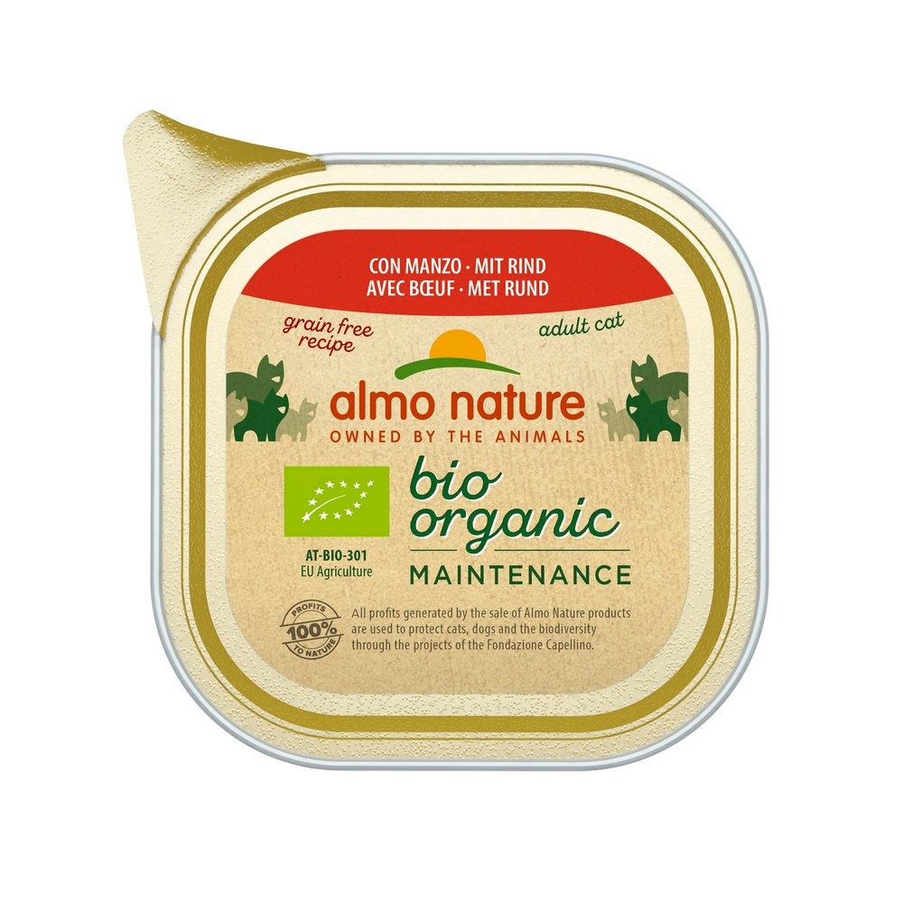 Almo nature - barquettes sans céréales bio organic pour chat au boeuf 85g