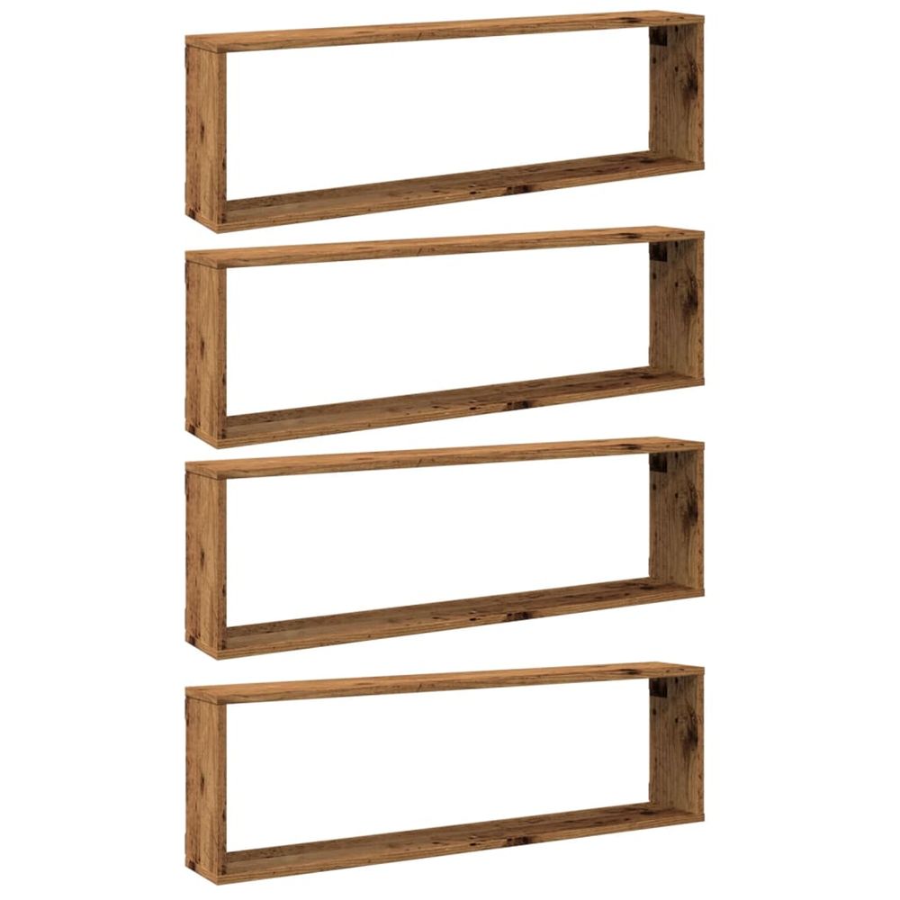 Étagères cube murales 4 pcs vieux bois 100x15x30 cm