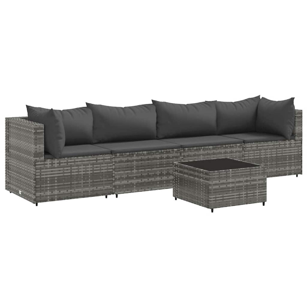 Salon de jardin 5 pcs avec coussins gris résine tressée