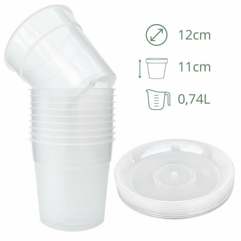 Lot x10 pots transparents - pot de 12cm - pots avec soucoupes adaptées