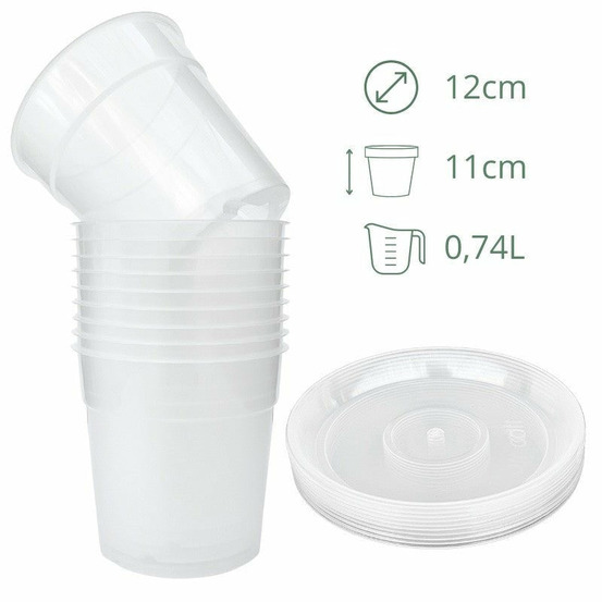 Lot x10 pots transparents - pot de 12cm - pots avec soucoupes adaptées