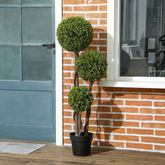 Buis artificiel triple boule plastique intérieur extérieur déco 115cm vert