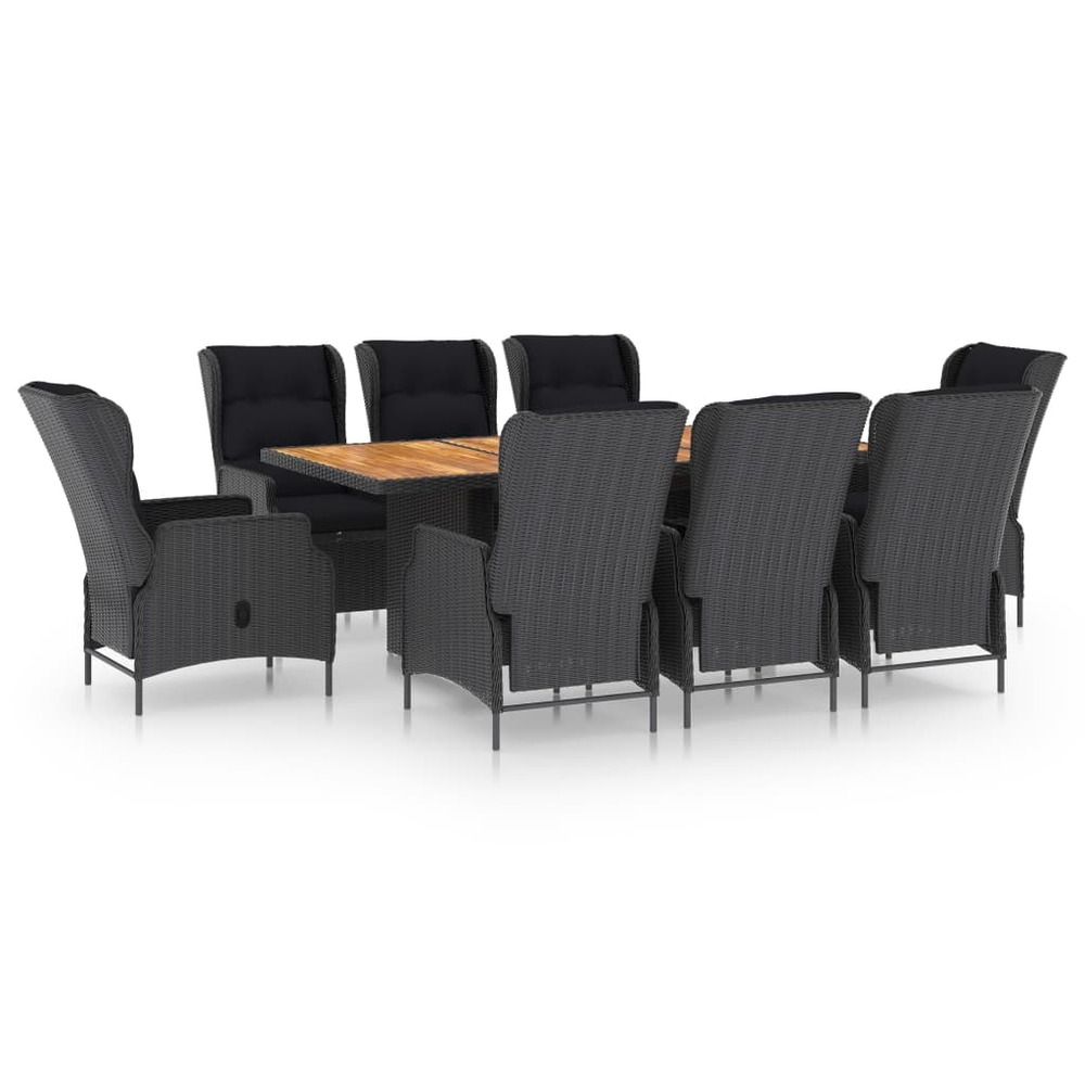 Ensemble à manger d'extérieur 9pcs et coussins rotin gris foncé