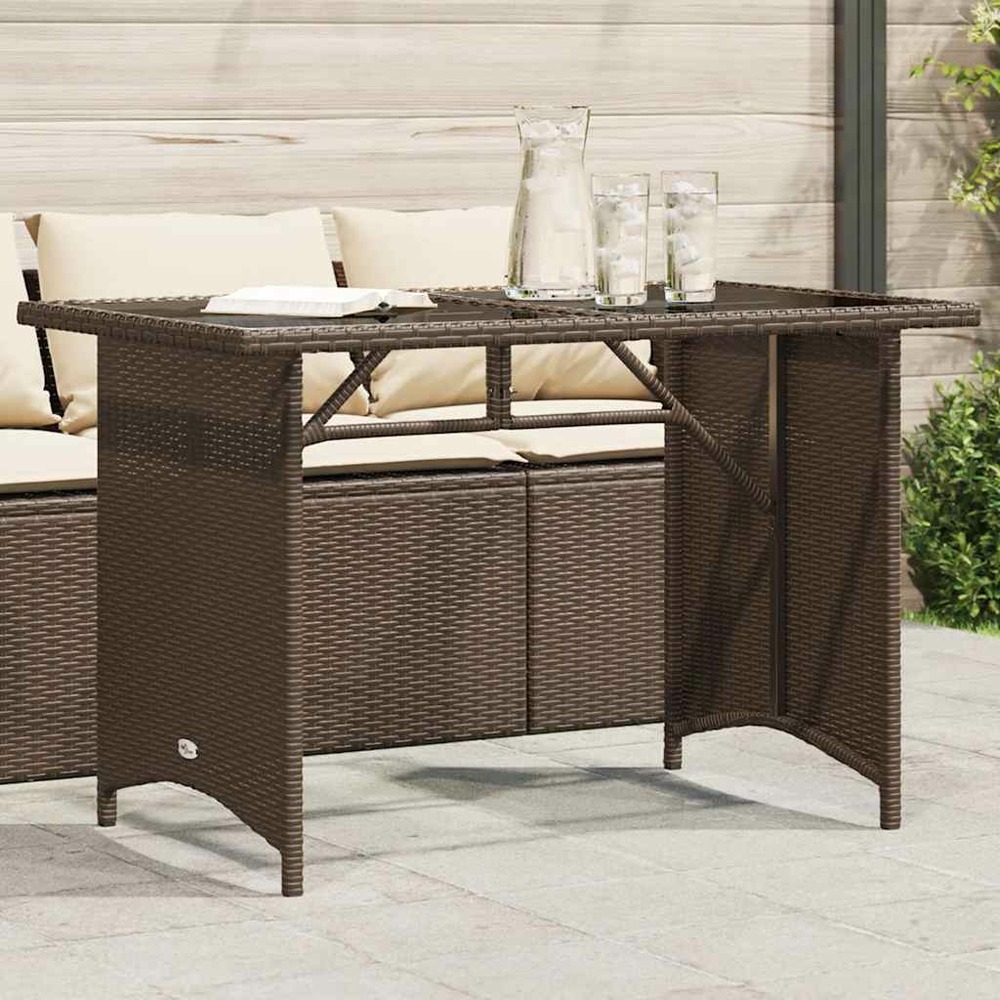 Table de jardin avec dessus en verre marron 110x68x70 cm rotin