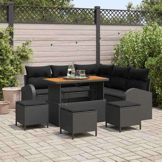 Ensemble de canapé de jardin avec coussin 9 pcs noir polyrotin