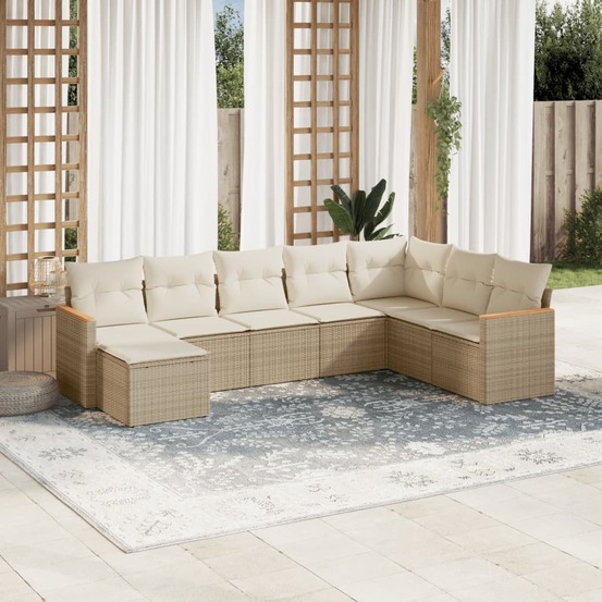 Salon de jardin avec coussins 8 pcs beige résine tressée