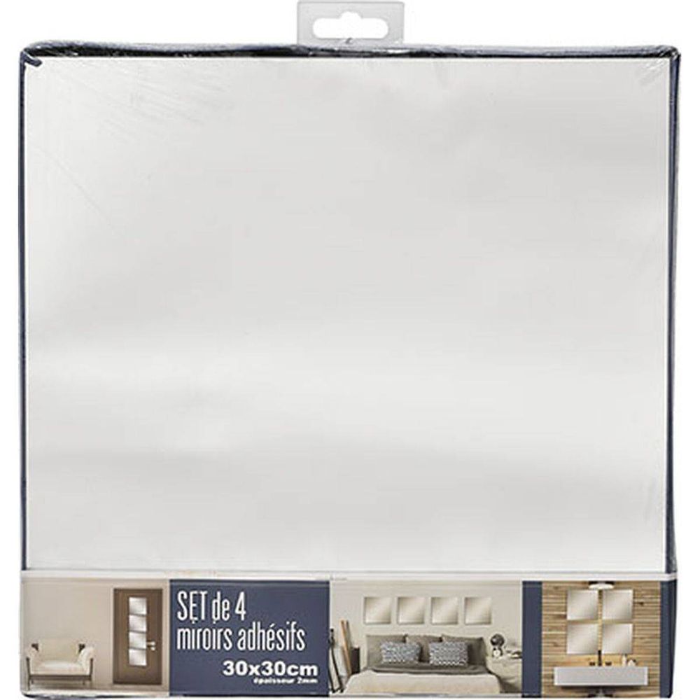 Set de 4 miroirs carrés 30 x 30 cm épaisseur 2 mm