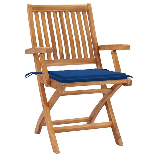 Chaises de jardin lot de 2 et coussins bleu royal bois de teck