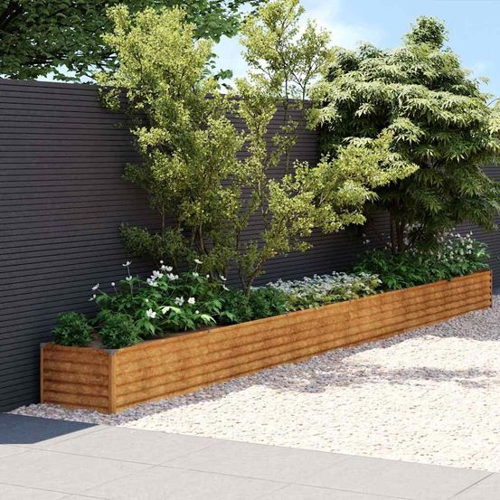 Jardinière acier corten effet rouillé 580x50x36cm pour jardin design