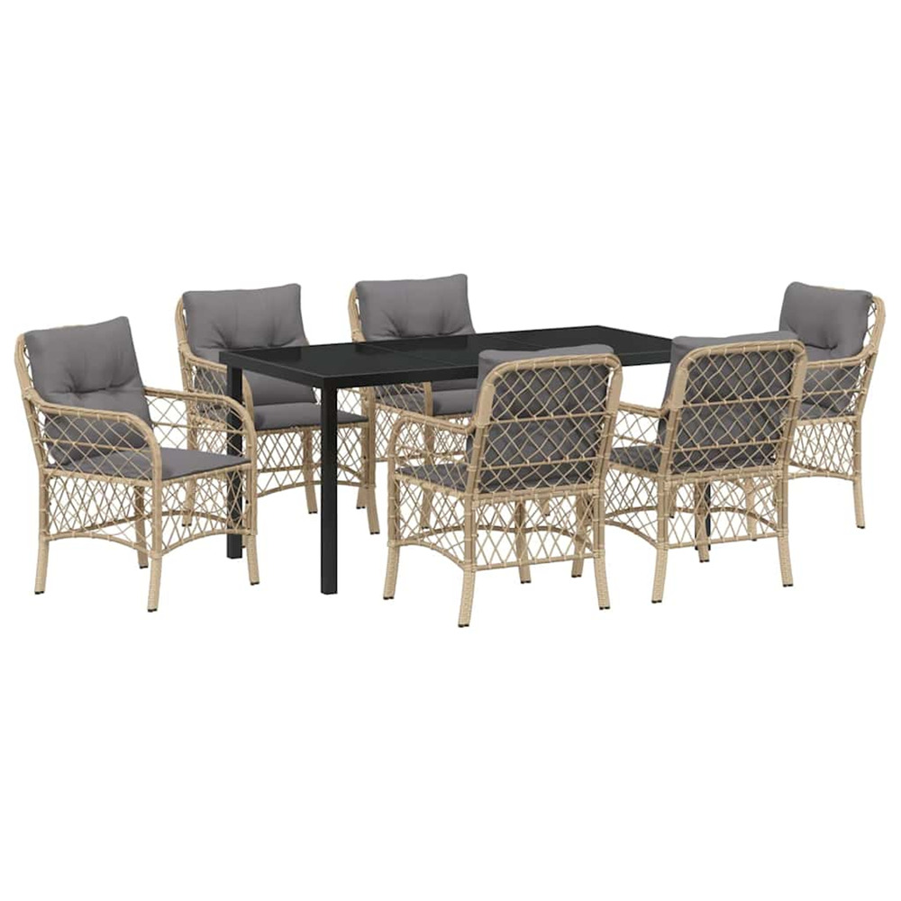 Ensemble de salle à manger pour jardin 7 pcs beige polyrotin