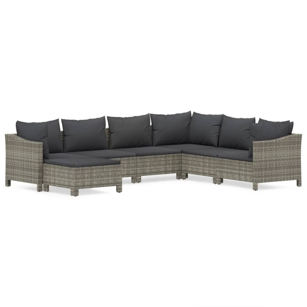 Salon de jardin 7 pcs avec coussins gris résine tressée