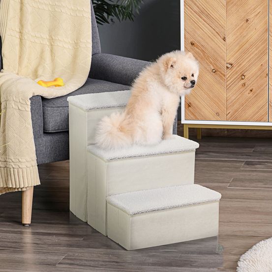 Escalier chien chat mdf pliable avec rangement pour canapé lit 3 marches blanc - comfortxl pet living
