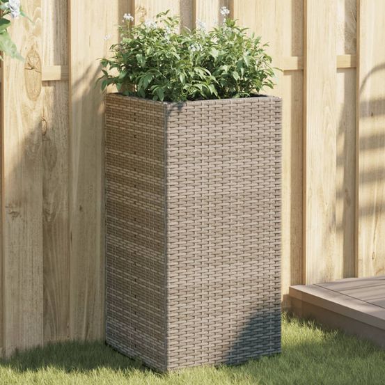 Lot de 2 jardinières hautes résine tressée pour terrasse bac à fleurs grand format 40x40x80 cm gris