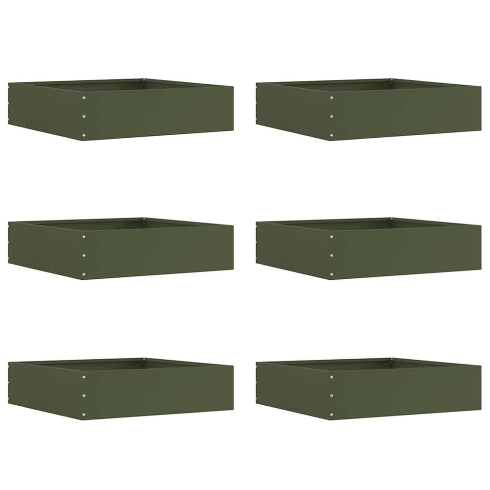 Bordure carrée acier pour aménagement jardin séparation 50x50cm vert olive 6pcs