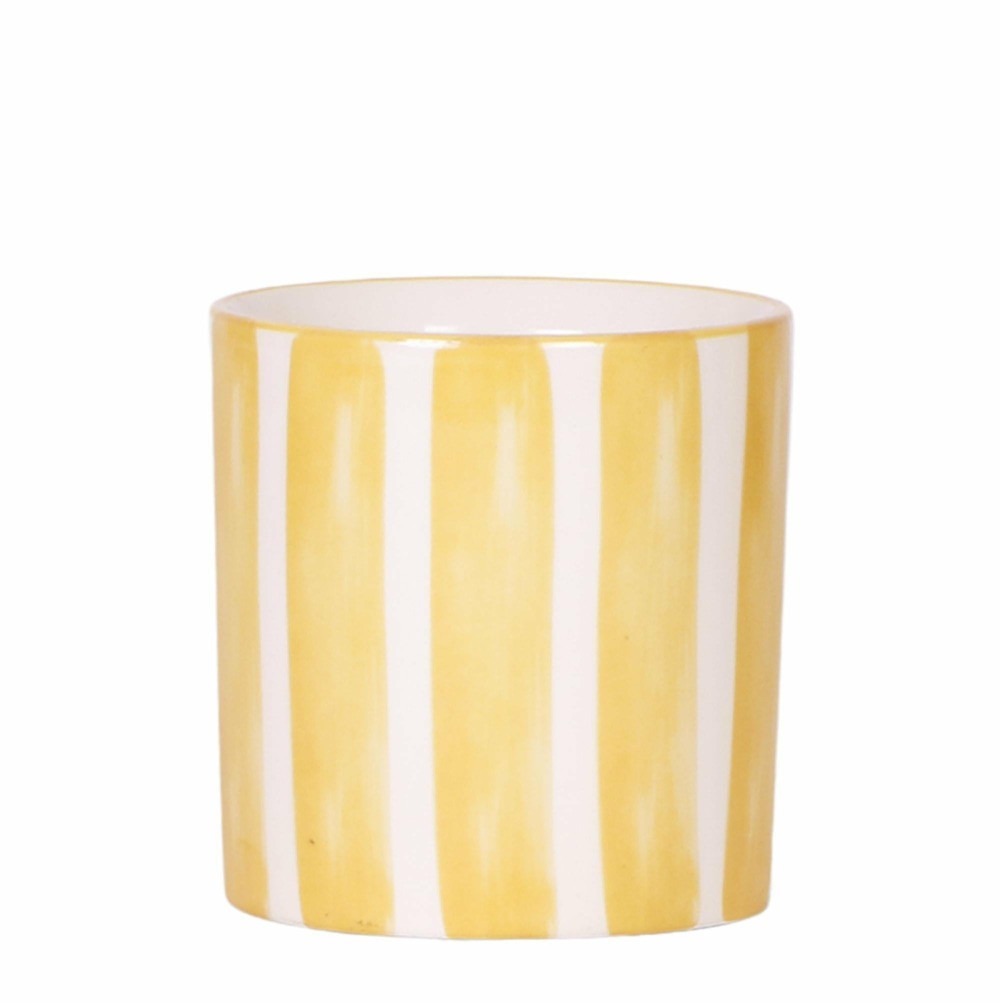 Pot décoratif à rayures peintes - jaune