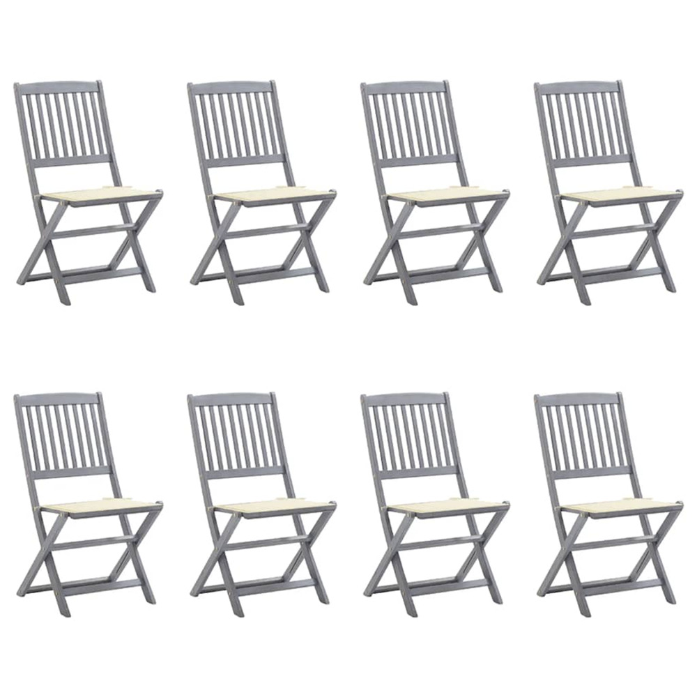 Chaises pliables d'extérieur lot de 8 et coussins bois d'acacia