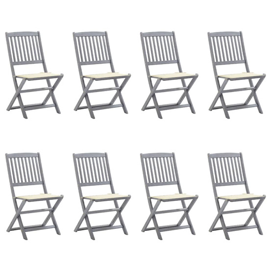 Chaises pliables d'extérieur lot de 8 et coussins bois d'acacia