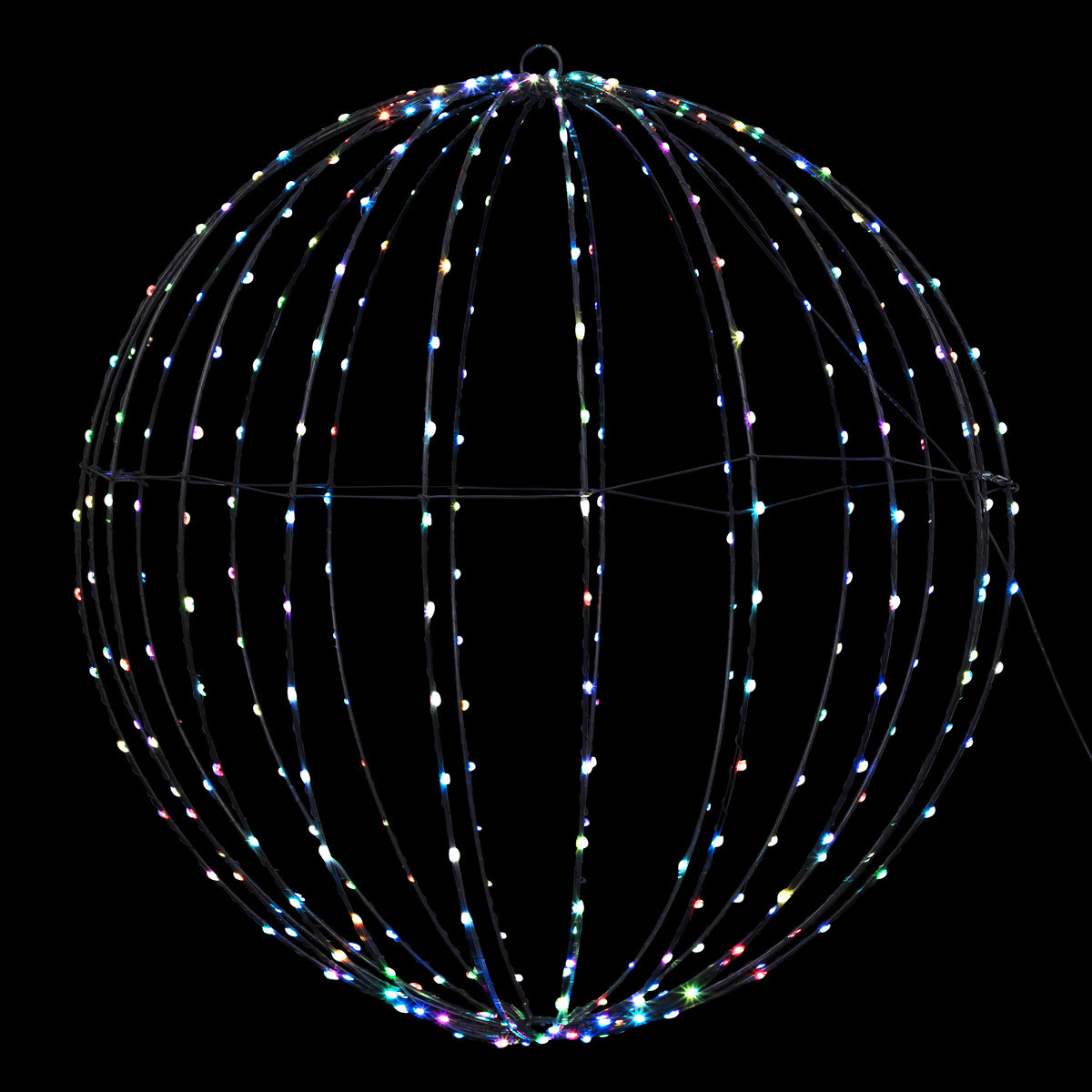 Déco lumineuse boule à suspendre en métal noir  360 led multicolore d 60 cm